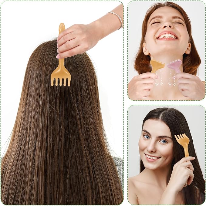 WY LIGHTING LEVEL 2Pcs Head Massager Manual Hair Scalp Massager Gua Sha Five Claw Massage Tool Comb Portable Handheld Resin Relax Tool for Father's Day Mother's Day Gifts (Amber; Cloud Brown)