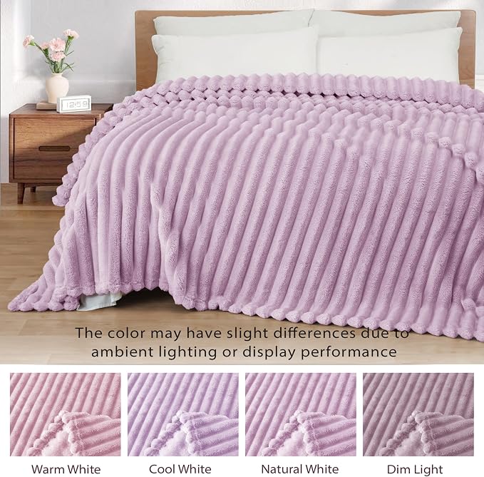 Exclusivo Mezcla Striped Queen Size Fleece Blanket for Bed, Couch, 90"x90" | Soft Breathable Cozy Bed Blankets, Lightweight Plush Fluffy Fuzzy Jacquard Decorative Blankets