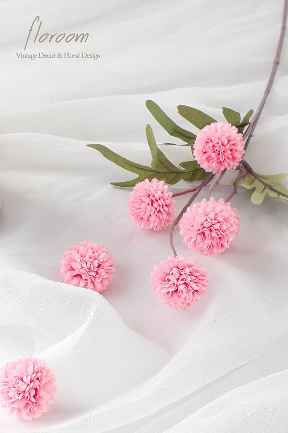 6pcs Pink Faux Silk Mums Artificial Flowers, Bulk Fake Small Mini Chrysanthemums with Stems for DIY Blush Wedding Centerpieces Floral Arrangements Vase Fillers Home Decorations