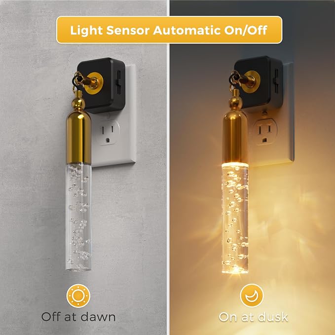 L LOHAS LED Night Lights Plug into Wall 2 Pack 0-100LM Dimmable Night Light | Rotating Night Lights with Light Sensor, 3000K Soft Light, LED Acrylic Bubble Nightlight Plug in for Bathroom Hallway