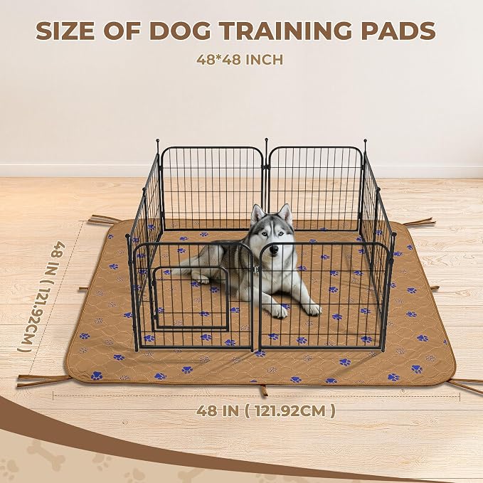 Fostanfly Washable Pee Pads for Dogs, 2 Pack 48"x48" Add 8 Lanyards, Brown | Reusable Potty Training Pads for Dogs, Waterproof, for Playpen, Crates & Furniture