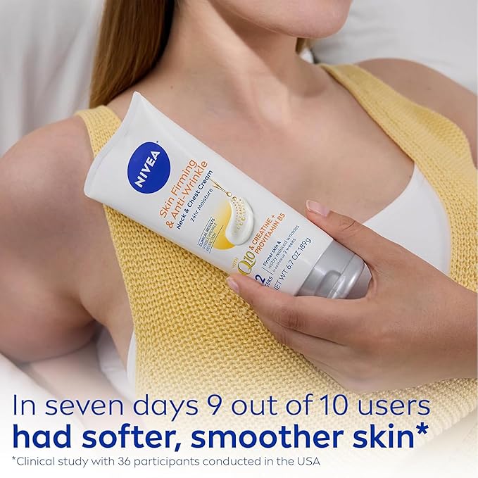 NIVEA Skin Firming & Anti Wrinkle Neck & Chest Cream with Coenzyme Q10,Creatine and Provitamin B5,Skin Firming Cream Reduces the Look of Fine Lines and Wrinkles,6.7 Oz Tube,(Pack of 2)