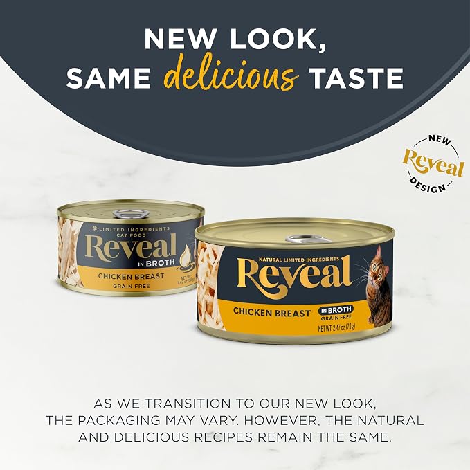 Reveal Natural Wet Canned Cat Food,Limited and Natural Ingredients,Grain Free,High Protein with No Artificial Additives,Chicken Breast in Broth (2.47 oz Cans),(Pack of 48)