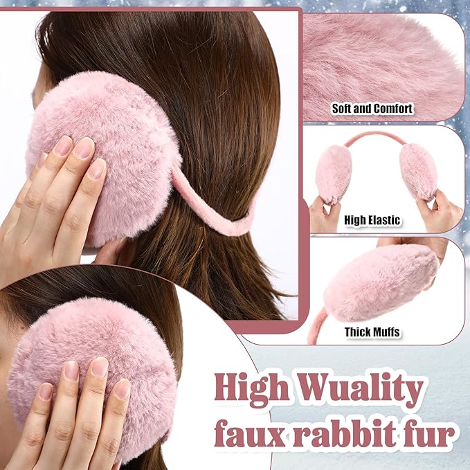 SATINIOR 5 Pcs Winter Hat Scarf Gloves Set Fleece Warm Lined Knit Beanie Hat Touch Screen Earmuff Gloves Warmer for Women(Pink,Cool Style)