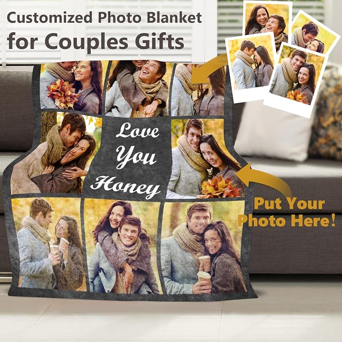 ICELIETE Custom Blanket with Picture Customized Fleece Photo Blanket for Couples Gifts Personalized Blankets and Throws Christmas Valentines Day Gifts for Boyfriend Girlfriend