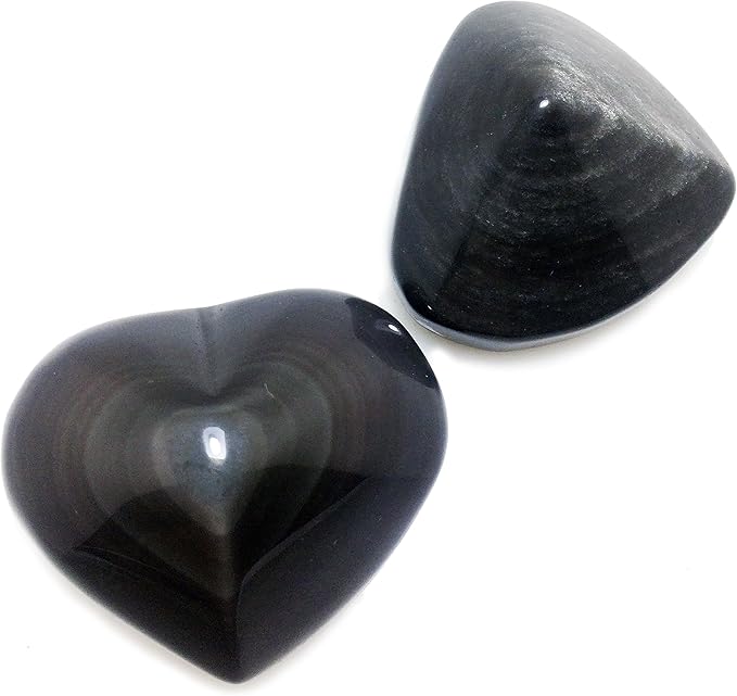 Polar Jade Crystal Hearts of Gem Quality Made of Rainbow Obsidian and Silver Sheen Obsidian, Set of 2, for Healing Meditation Chakra Balancing Home Decoration Spa Massage