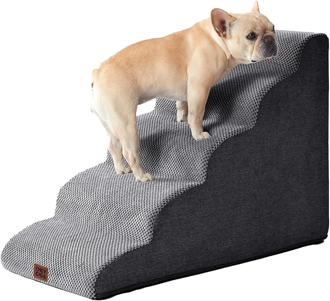 EHEYCIGA Curved Dog Stairs Ramp, 5-Step High Beds, 22.6" H Pet Step | 33D density of pure foam, for Small Dogs and Cats, Pet Stairs for High Bed Climbing, Non-Slip Balanced Pet Step Indoor, Grey