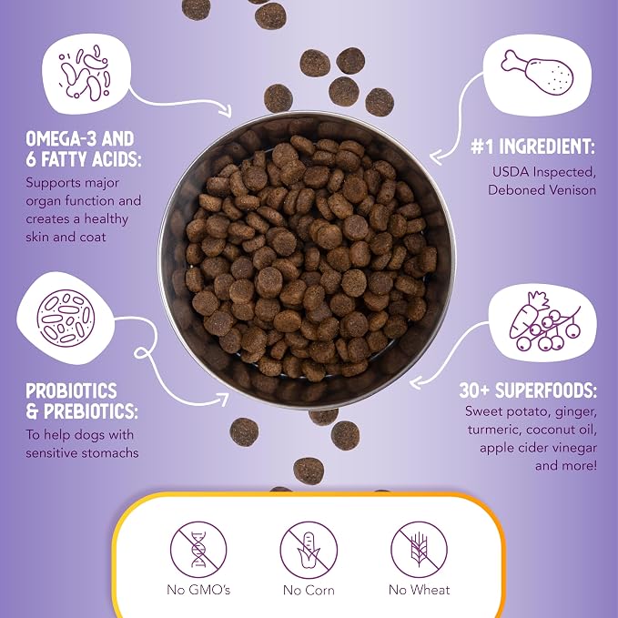 Health Extension Grain Free Venison & Sweet Potato Dry Dog Food - 30+ Superfoods and Probiotics for All Life Stages (10 lb)
