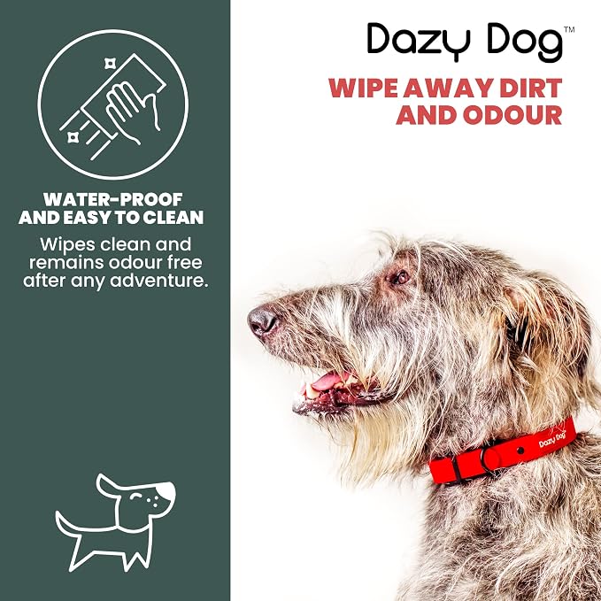 Dazy Dog Waterproof Durable Dog Collar, Odor Proof and Easy Clean TPU Collar, Stronger Than Biothane, Silicone, and Rubber, for Small, Medium, and Large Dogs (Large, Red)