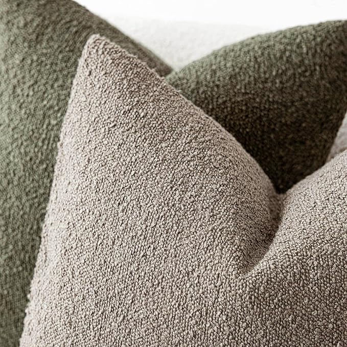 Foindtower Pack of 2 Textured Boucle Throw Pillow Covers Accent Solid Pillow Cases Cozy Soft Decorative Couch Cushion Case for Chair Sofa Bedroom Living Room Home Decor 20x20 Inch Light Taupe