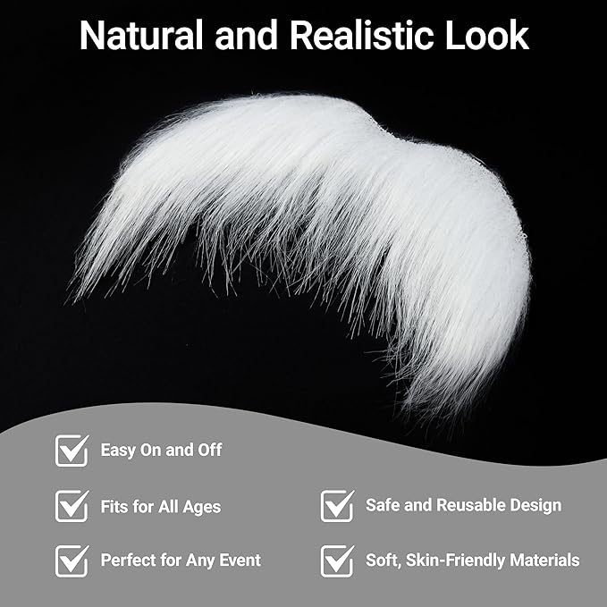 2Pcs Men Fake Mustache Realistic Mustaches Fake Facial Hair Beard for Cosplay Costume Halloween Parties