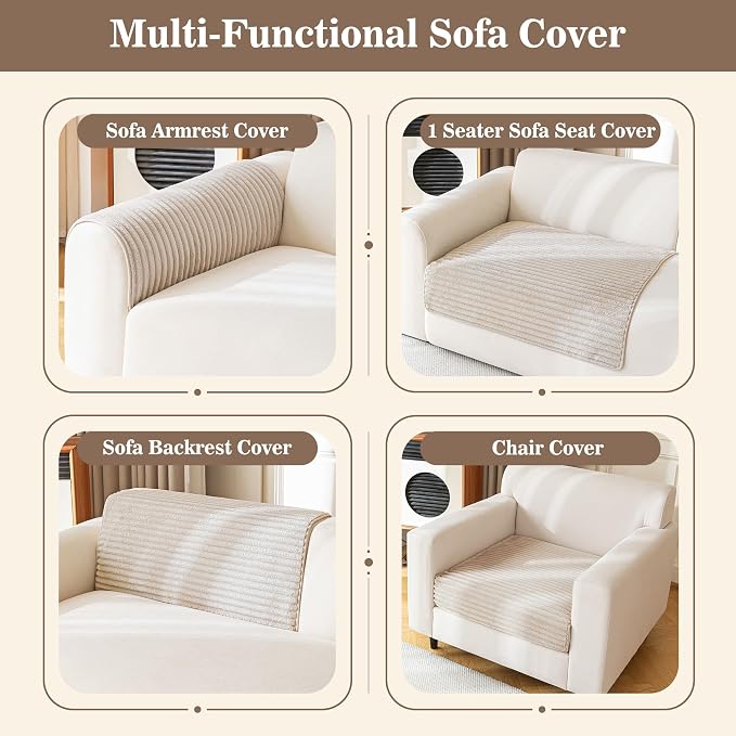 MYSKY HOME 100% Waterproof Couch Cover, Chair Cover for Dogs Washable, Non Slip Couch Headrest Covers Pet Friendly, Sofa Covers Slipcovers Furniture Protector Dog Bed Cover, Khaki, 35"x35"