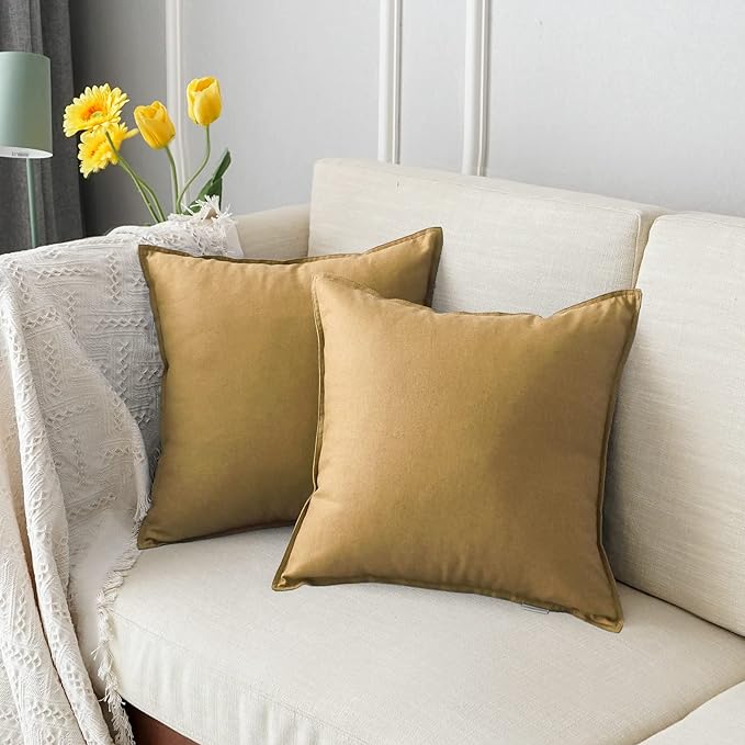 Jeanerlor Decorative Cotton Linen Couch 26"x26" Throw Pillow Case for Sofa Durable Classy, Comfortable Cushion Cover (65 x 65cm), Earth Yellow
