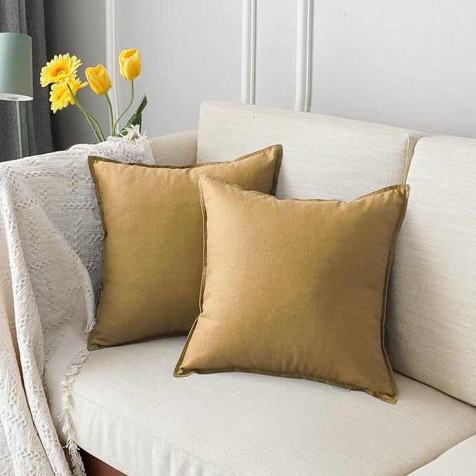 Jeanerlor 20"x20" Pillowcase Green Cousion Cover Decor Cotton Linen with Unique Design to Embellish Garden/Office/Chair/Bed/Couch,(50 x 50cm), Earth Yellow