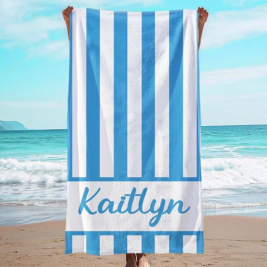 JML Personalized Beach Towel with Name, Custom Cabana Stripe Beach Towel, Customized Microfiber Pool Towel, Quick Dry & Absorbent Swim Towel for Adult,Mother's Day, Birthday, Summer Holiday,Vacation