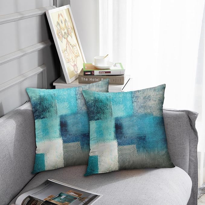Emvency Throw Pillow Covers Set of 2, 26 x 26 Inch, Abstract Modern Teal | Turquoise Painting Outdoor Decorative Square Pillow Cases Couch Cushion Case for Couch Bed Sofa Living Room Home Decor