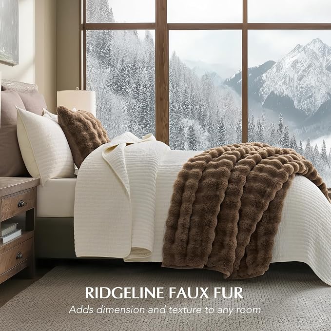 Faux Rabbit Fur Bubble Throw Blanket, 60"x80", Natural Tan | Ultra Soft, Luxury Faux Rabbit Fur Throw, Thick Warm Bubble Blanket, Cozy Fluffy Reversible, for Bed, Couch, Chair, Sofa