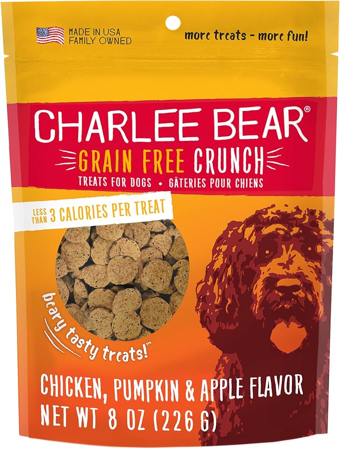 Charlee Bear Grain Free Dog Treats, Chicken, Pumpkin & Apple, 8 oz | Pocket-sized Dog Training Treats, Crunchy Dog Treats, Limited Ingredient Recipe, Under 3 Calories per Treat, Made in USA