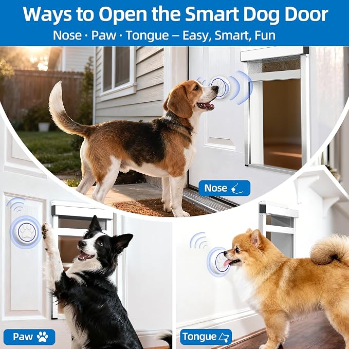 Customizable Size Automatic Dog Door for Door and Wall,No Collar,4 Modes | Bell Activated Auto Lift Pet Door,Anti-Pinch, Custom Fit for Your Pet & Installation Space,Aluminum
