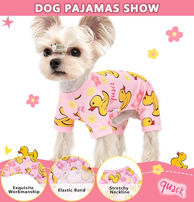Dog Pajamas Summer Dog Clothes for Small Medium Dogs Boy Girl Doggie Pjs Cute Doggy Onesie Breathable Puppy Clothes Soft Stretchy Cat Pet Outfit (Duck, Medium)
