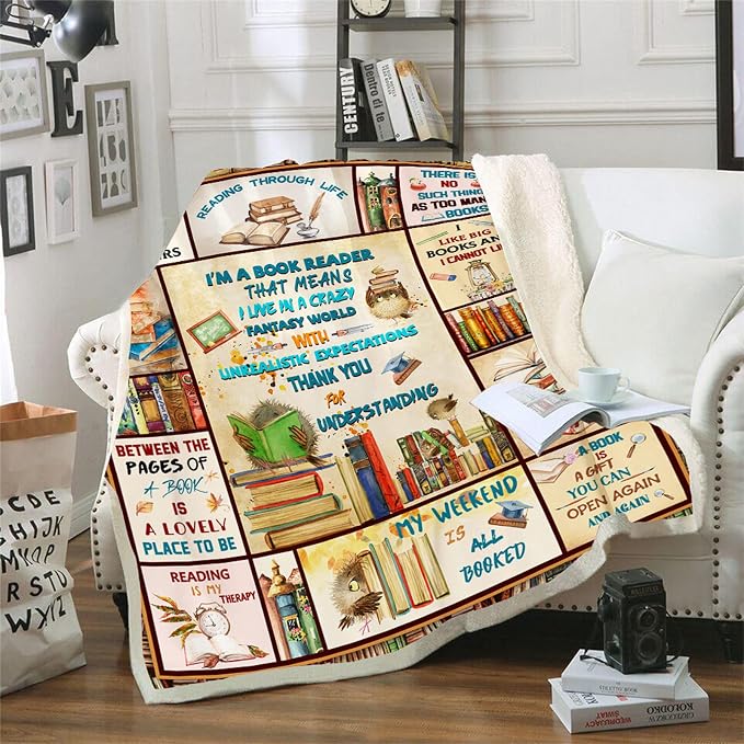 Book Lovers Blanket, Accessories for Bookworm Book Club, Librarian Gifts Throw Blanket, Literary Gifts Ideas 60"x50"