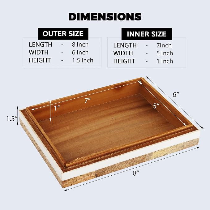 Handicrafts Home White Decorative Storage Box with Lid Wooden Desk Organizer Box Office Storage Box for Workspace Desk Decor Organizer – Resin Inlay Patisserie Delight Collection- 8x6x1.5