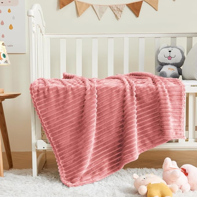 BEDELITE 3D Ribbed Pink Baby Blankets for Boys Girls 30"x 40" | Cute Fuzzy Fleece Blanket, Warm Breathable Soft Cozy Infant Toddler Fluffy Blanket for Newborn All Seasons Use