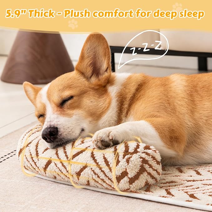 Calming Dog Bed Mats with Neck & Head Support, 35.43 x31.5 inch Khaki | for Small and Medium Dogs & Cats, Soft Flanne Couch Covers, Non-Slip, Machine Washable, Protects Sofa from Fur & Scratches