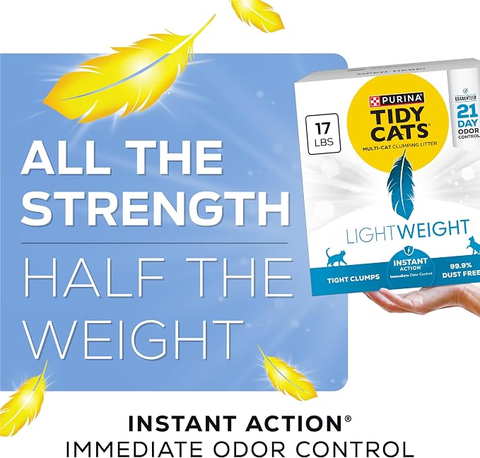 Purina Tidy Cats LightWeight Instant Action Cat Litter, 17 lb | Scented, 99.9% dust-free cat litter, 21-day odor control, tight clumping for multi-cat homes, easy to carry