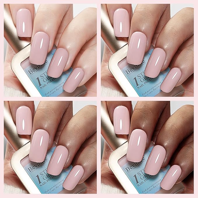 4-in-1 Pink Nail Polish, Gel-Like Nail Polish Quick Drying Light Pink Natural Long Lasting Color No UV Needed for Valentine's Day Gift Nail Art Manicure DIY at Home