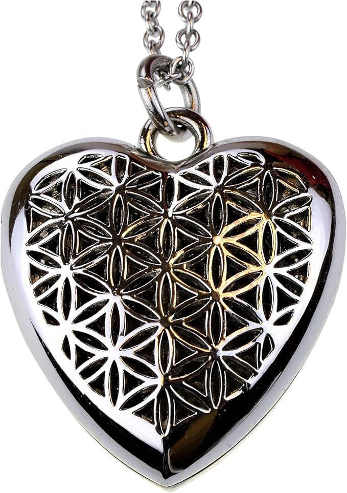 Wild Essentials Heart of Chrome Essential Oil Diffuser Nickel Free Alloy Locket Pendant with 24 inch Chain, 6 Refill Pads, Customizable Color Changing Perfume Jewelry for Aromatherapy