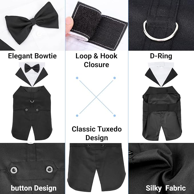 Segarty Dog Tuxedo and Bandanas Suit Formal Wedding Costume, Adjustable Pet Collar with Black Bow Tie, Detachable Dogs Shirt Bandanas Set for Extra Large Dog Prince Outfit Birthday Cosplay Attire