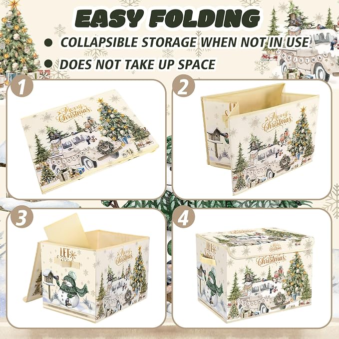 Briwooody Christmas Storage Bin with Lid and Carrying Handle Christmas Foldable Storage Box Large Xmas Decorative Collapsible Container Basket for Organizing Closet Home Bedroom Gift(Truck)