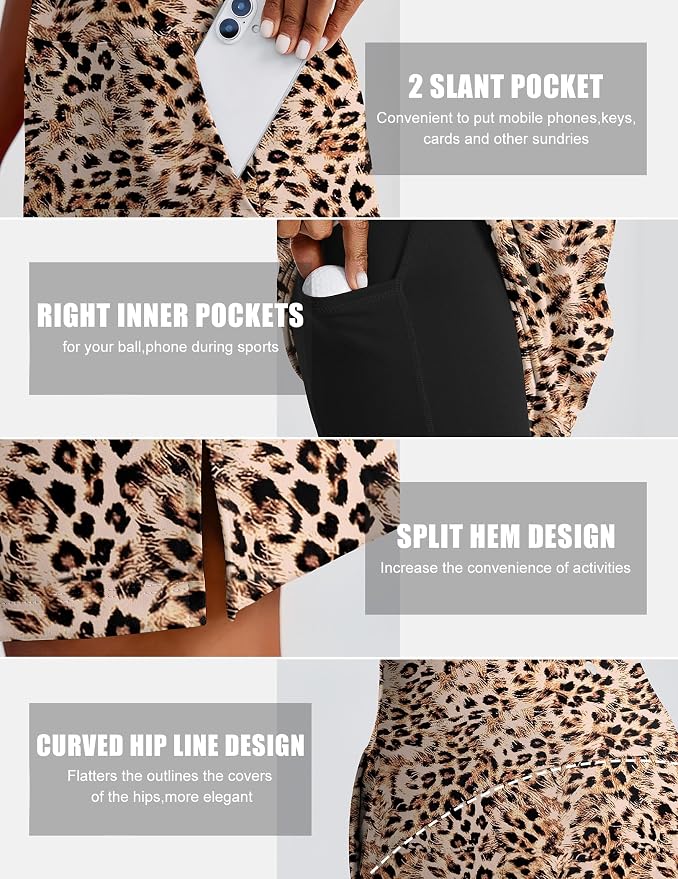 PINSPARK 20" Skorts for Woman Knee Length UPF 50+ Golf Skirts | 4 Pockets, Built-in Shorts, High Waisted, Split Hem, Silky-smooth, Moisture-wicking, for Golf Athletic Tennis Workout Casual