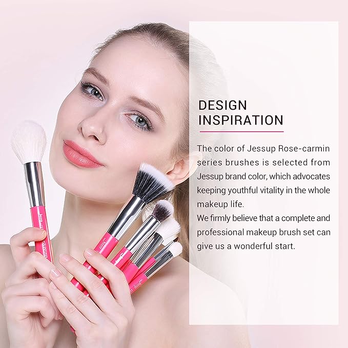 Jessup Brand 25pcs Professional Makeup Brush Set Beauty Cosmetic Foundation Powder Blusher Eye Shadow Blending Concealer Highlight Natural-Synthetic Hair Brushes Set (Rose Carmine/Silver)