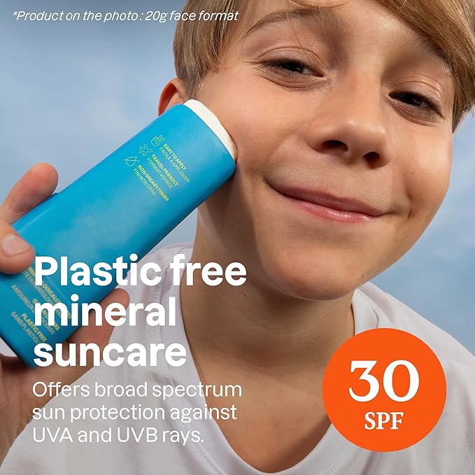 ATTITUDE Mineral Face Sunscreen Stick for Kids, SPF 30, EWG Verified, Plastic-Free, Broad Spectrum UVA/UVB Protection with Zinc Oxide, Dermatologically Tested, Vegan, Unscented, 0.7 Ounce