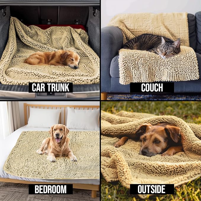 Muddy Mat® Dog Blanket - Chenille Water Absorption Blanket for Bed & Couch Cover for Dogs Washable, Anti-Slip Soft and Durable Furniture Protector for Dogs - Beige 30"x70"