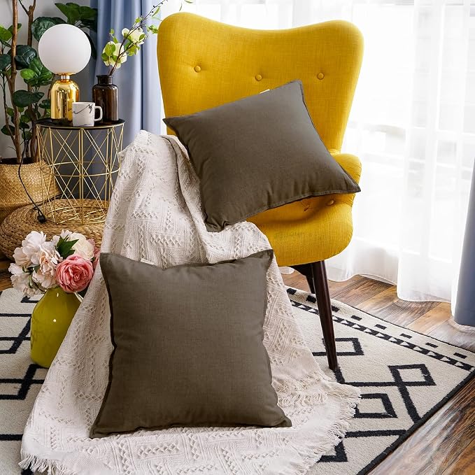 Jeanerlor Decorative Cotton Linen Couch 26"x26" Throw Pillow Case for Sofa Durable Classy, Comfortable Cushion Cover (65 x 65cm), Khaki