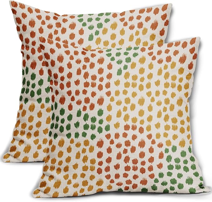 Orange Yellow Green Pillow Covers 20x20 Set of 2 Fall Colored Art Dot Decorative Throw Pillows Trendy Print Outdoor Pillowcase Holiday Seasonal Cushion Cover Linen Pillow Case Decor for Sofa Couch Bed