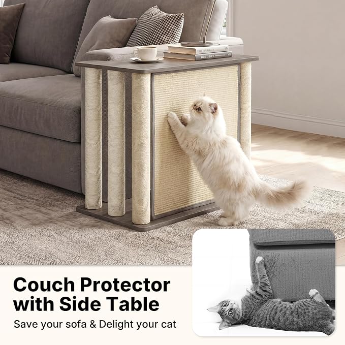 Veehoo Cat Scratcher Side Table for Couch, Sofa Protector End Table | Couch corner protector, sisal scratching posts, sisal scratch pad, heavy-duty base, easy to assemble