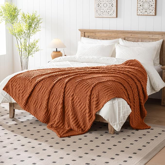 90x104 Inch Rust King Bed Blanket - Soft & Fluffy Fleece, Cute & Aesthetic, Perfect for Sofa, Couch, Bed, Living Room & Bedroom, All-Season Use, Plush & Cozy Decorative Blanket