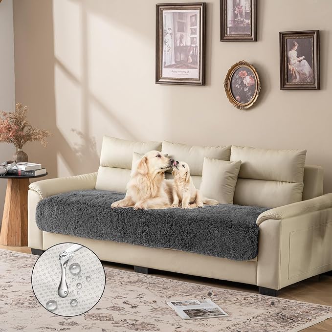 Dogs/Cats Bed Mats, Dog Pad Washable Removable Couch Cover with Anti-Slip Back, Plush Long Fur Mat, Perfect for Small, Medium and Large Dogs.(Dark Gray, 30"x90")