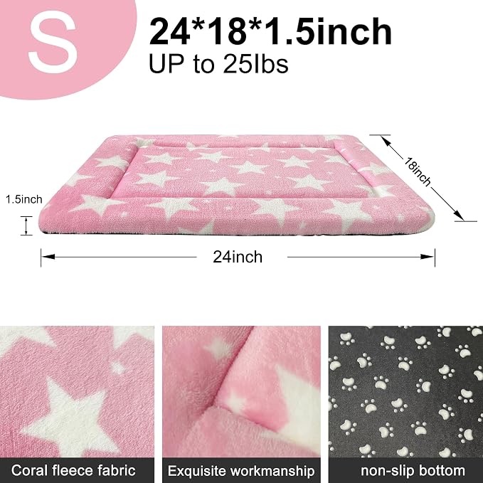 Dog Bed Mat – Soft & Comfortable Dog Kennel Pad for Crate – Durable Crate Bed & Mat for Dogs & Cats – Ideal for Crate, Kennel, and Home Use (Big&Little Stars Pink, S(24"*18"*1.5"))