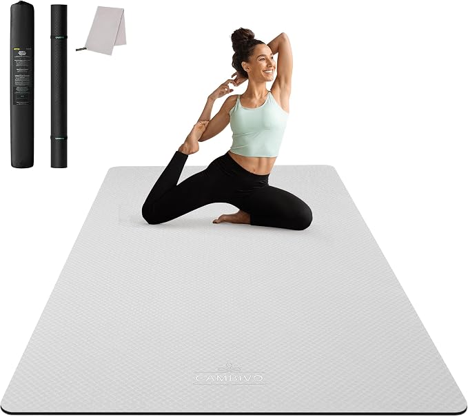 CAMBIVO Yoga Mat 72" x 48" Large Workout Mat for Home Gym Flooring | 6mm-12mm (0.24"-0.48") Extra Thick Exercise Mat for Apartment Fitness | High-Density TPE Cushioning for Joint Protection