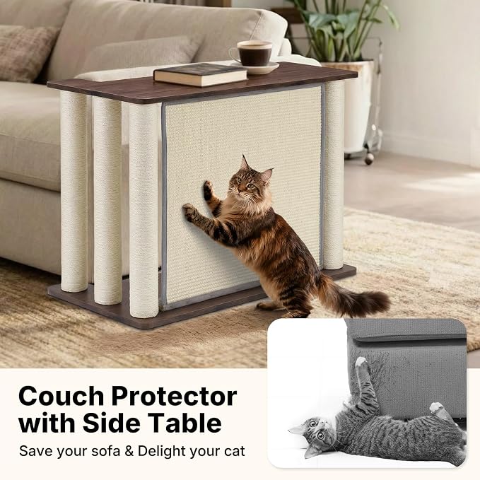 Veehoo Cat Scratcher Side Table for Couch, Sofa Protector End Table | Couch corner protector, sisal scratching posts, sisal scratch pad, heavy-duty base, easy to assemble