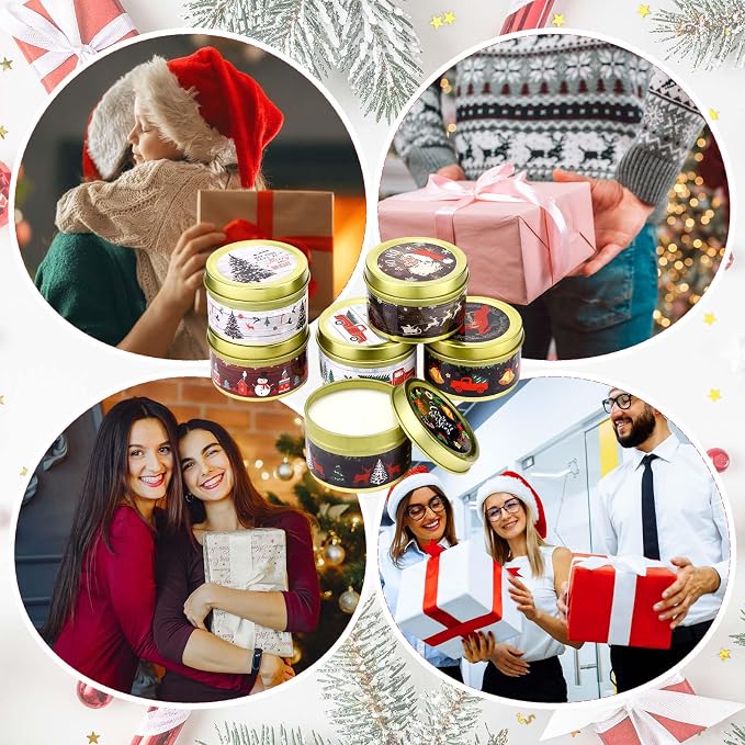 MTLEE 24 Pcs Christmas Scented Candles Set Vintage Christmas Candles with Festive Fragrance for Xmas Holiday Party Rustic Home Decor Stocking Stuffer Gifts for Women Men Coworkers Friend(Wood)