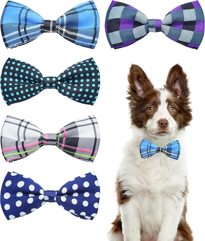PET SHOW 5 Pack Plaid Dog Bowties for Large Dogs Slide on Collar