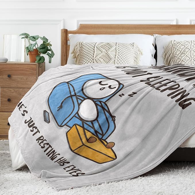 Funny Grandpa Gifts from Grandkid, Grandpa is Not Sleeping Blanket | Grandpa Birthday Gifts, Super Soft Throws Blanket for Napping, Promoted to Grandpas Gifts, 60" x 80"(Gray)