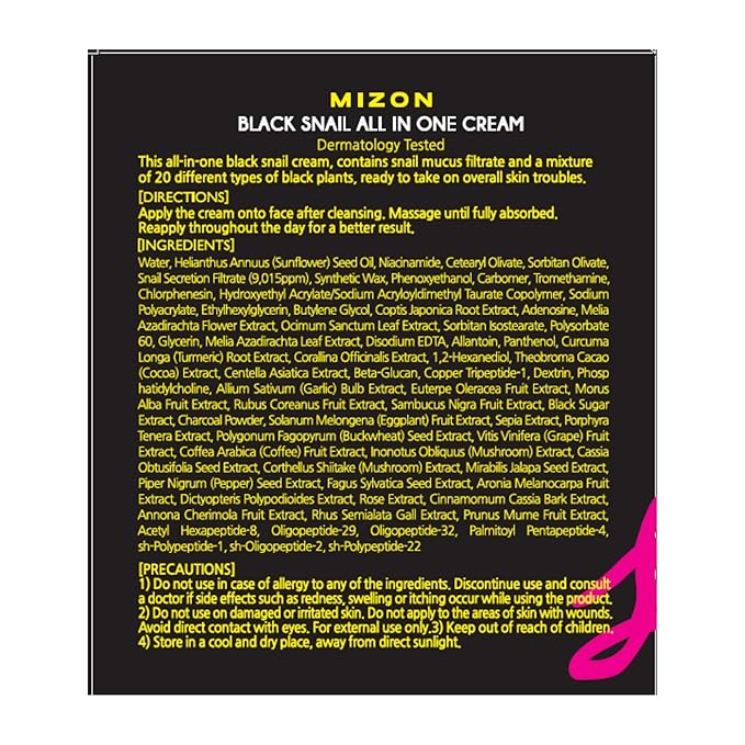 MIZON Black Snail All In One Cream Intensive Korean Skin Care Facial Moisturizing Snail Mucin Extract Travel Size (1.18 fl oz)