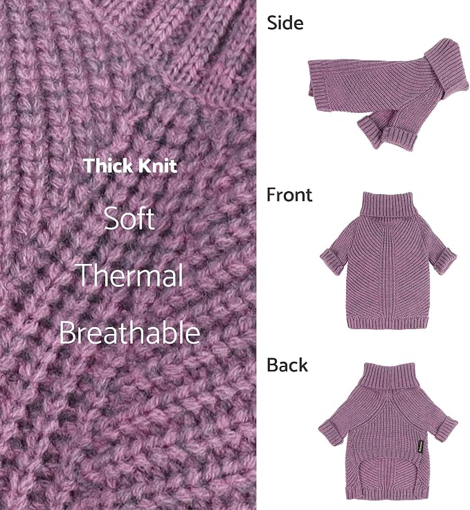 Fitwarm Thermal Knitted Dog Sweater Doggy Winter Coat Pet Clothes Doggie Turtleneck Jacket Puppy Outfits Cat Sweatsuit Lavender Purple Large
